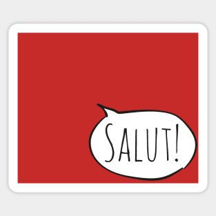 Cheerful SALUT! with white speech bubble on red (Français / French) Sticker